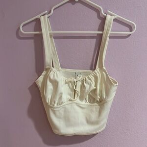 RVCA ruched white/off-white crop tank top with bow, size M/10
